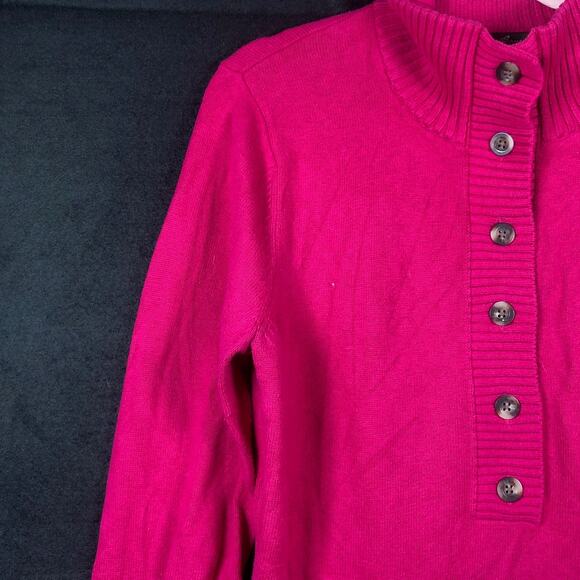 Eddie Bauer Womens Sweater Bright Pink Mock Neck 1/2 Button Long Sleeve Large - Picture 3 of 11